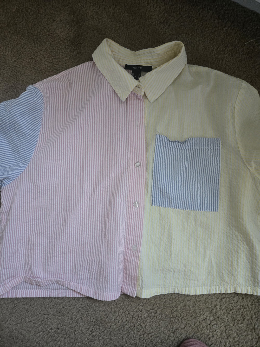 Forever 21 Pastel Colorblock Striped Button-Down Shirt